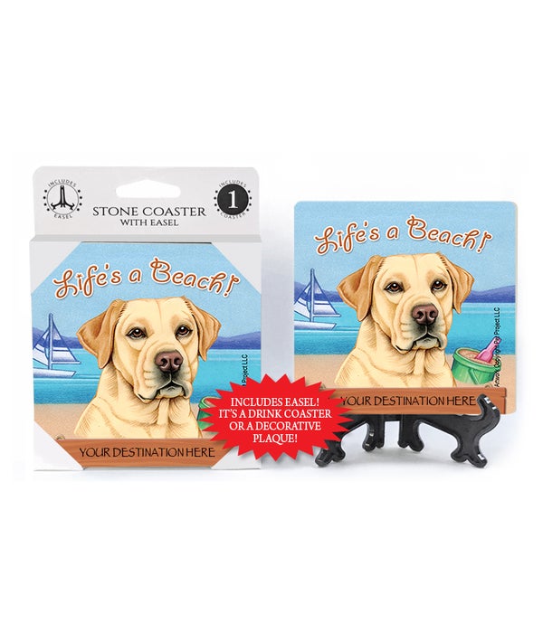 Yellow Lab Life's a beach-1 pack stone coaster