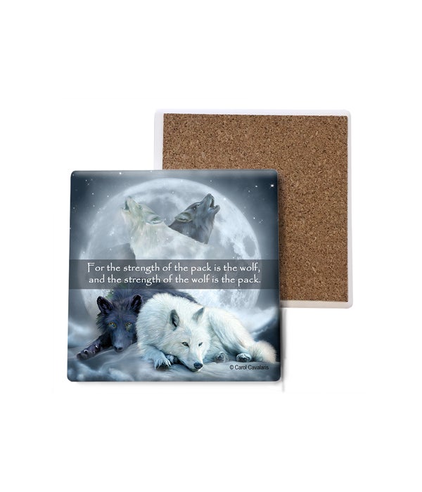 Wolf  Wolf Dreams  2 laying down, 2 howling, moon in background  Bulk Coaster