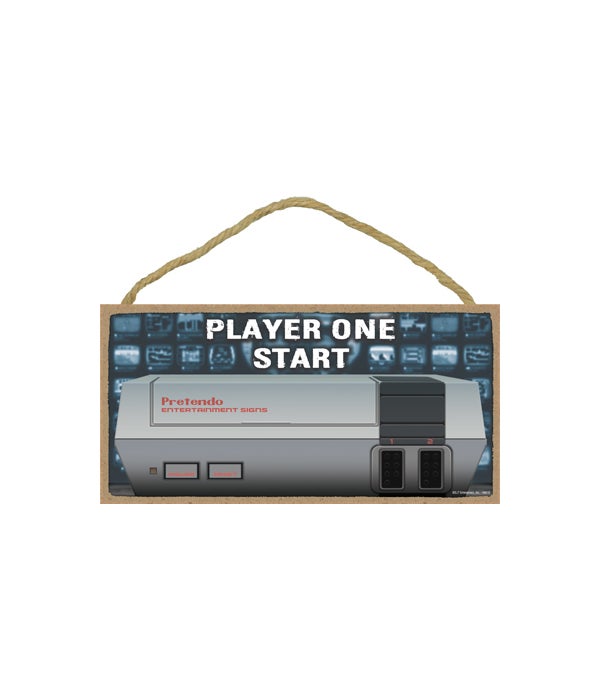 Player One Start - Pretendo system - drawing of original NES 5x10 Wood Sign
