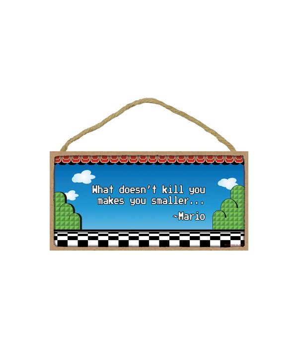 What doesn't kill you makes you smaller -Mario 5x10 Wood Sign