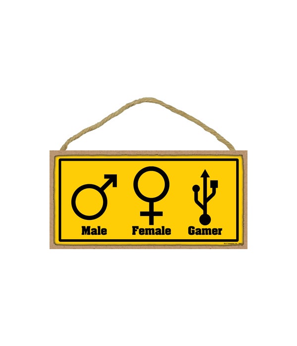Male symbol, Female symbol, USB Gamer symbol 5x10 Wood Sign