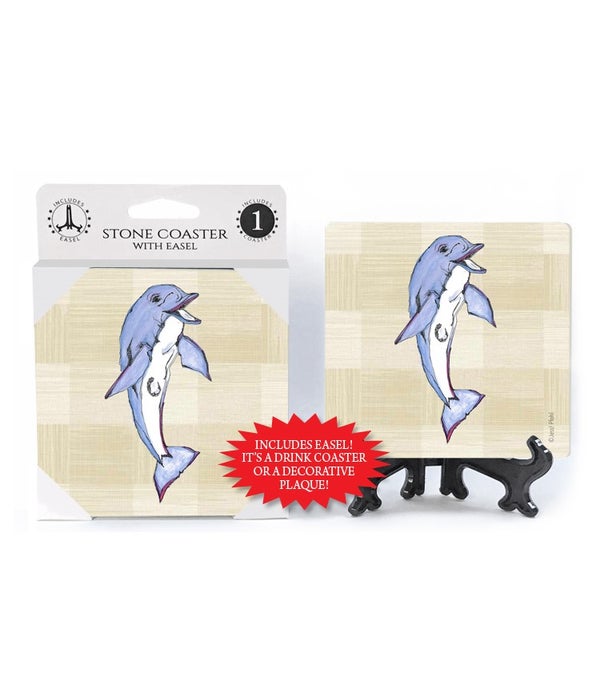 Dolphin coaster (plaid bkgd)