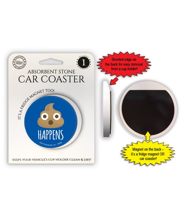 Poop (emoji) happens 1 Pack Car Coaster