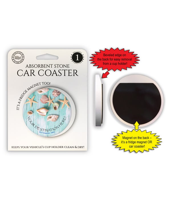 Seashells w/green bkgd 1 Pack Car Coaster
