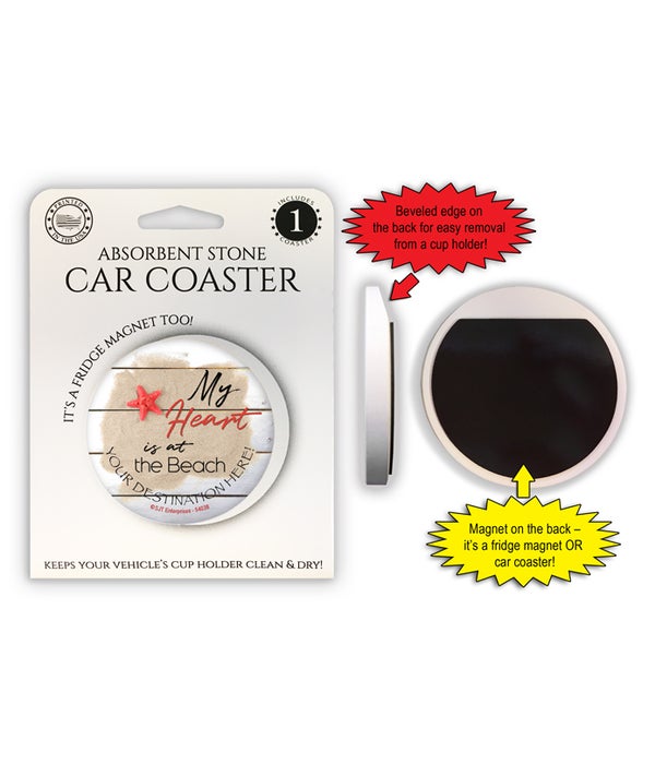 My heart is at the beach 1 Pack Car Coaster