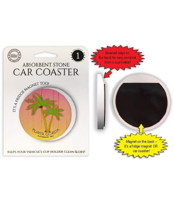 Palm tree w/yellow and purple planks 1 Pack Car Coaster