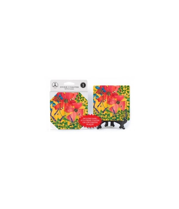 2 large red flowers,-1 pack stone coaster