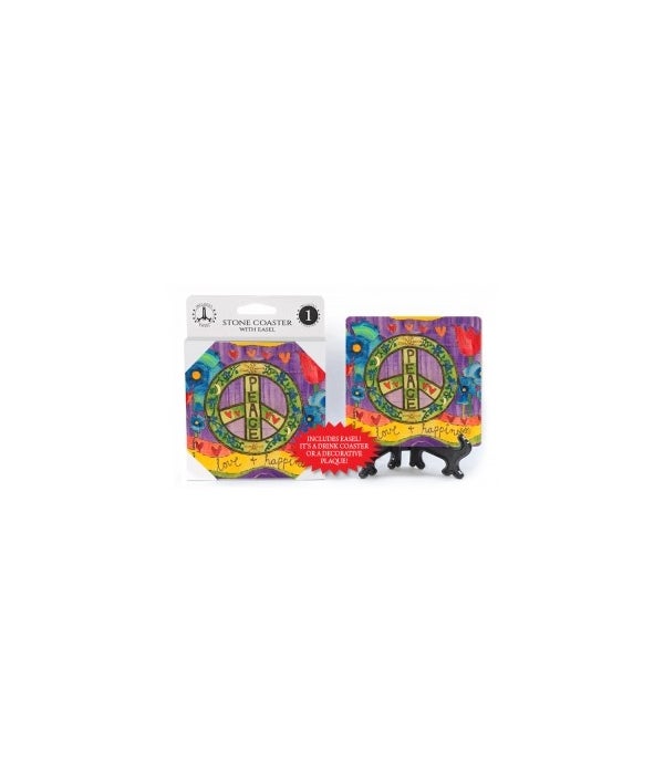 Peace-love & happiness-1 pack stone coaster