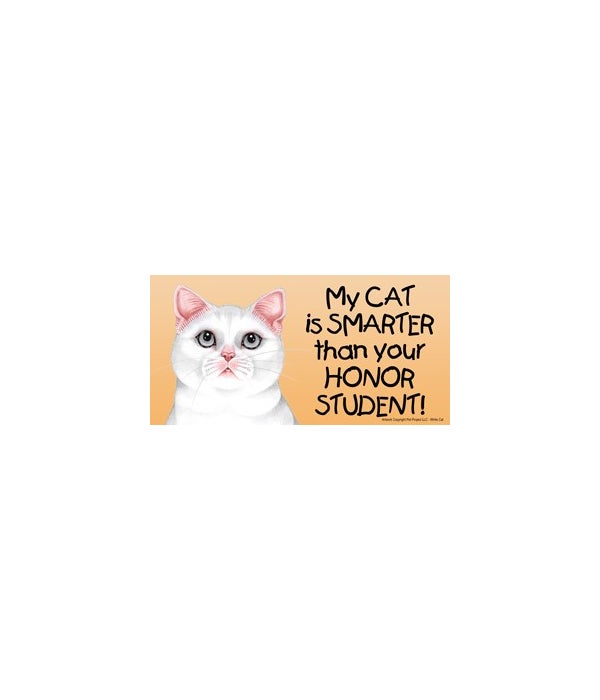 My Cat (White Cat) is smarter than your honor student!-4x8 Car Magnet