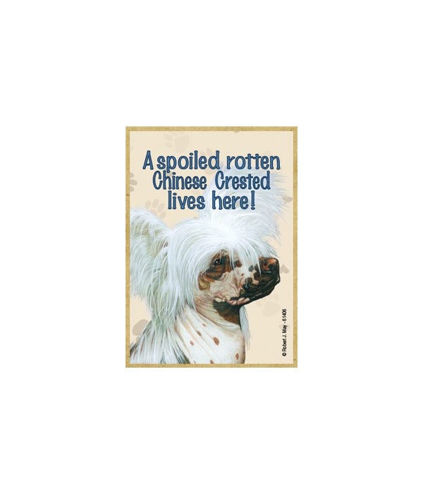 A spoiled rotten Chinese Crested lives here!-Wooden Magnet