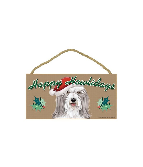 Bearded Collie-Happy Howliday-5x10 Wooden Sign