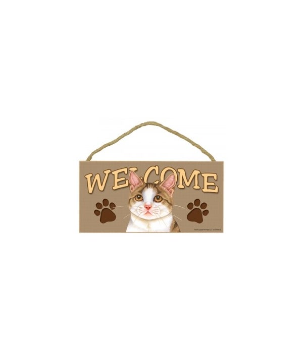 Welcome Tan & White Cat 5x10