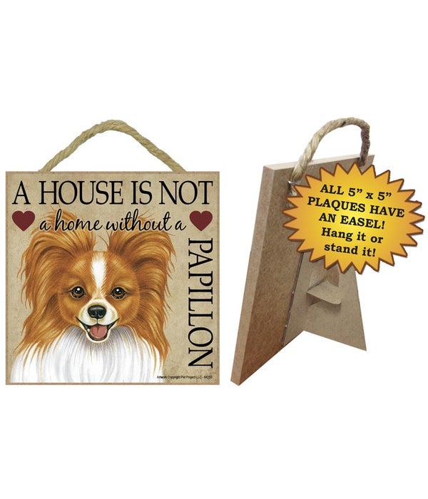 Papillon (red-brn) House 5x5 Plaque