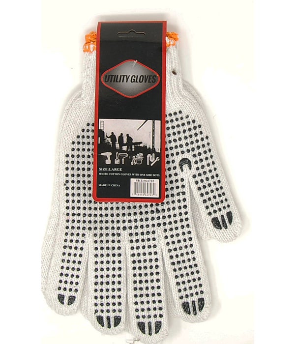 Gloves 900 grams/ Bleached White Cotton Black Dots