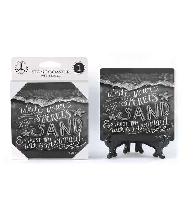 Write your secrets in the sand & trust them with a mermaid -1 Pack Stone Coaster