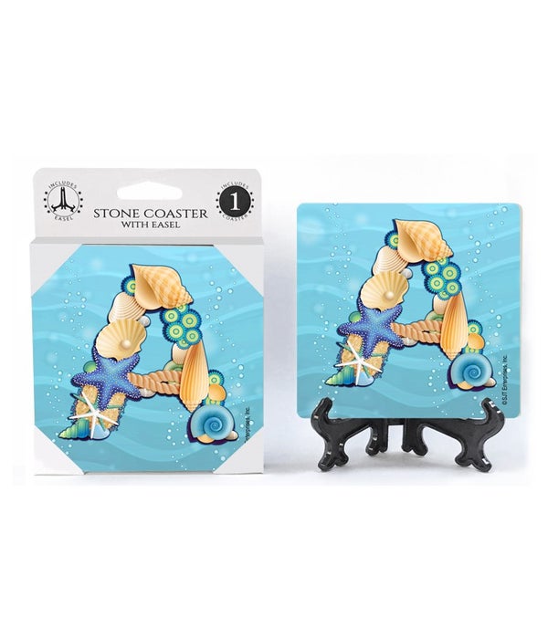 Ocean Lettered Stone Coasters-1 pack- "A"