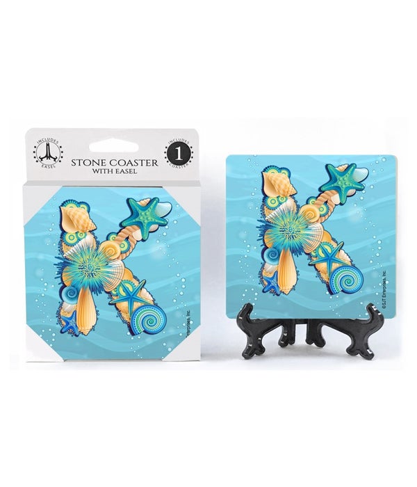Ocean Lettered Stone Coasters-1 pack-"K"
