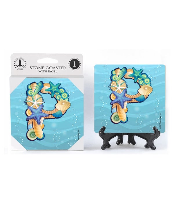 Ocean Lettered Stone Coasters-1 pack-"P"