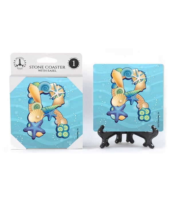 Ocean Lettered Stone Coasters-1 pack-"R"