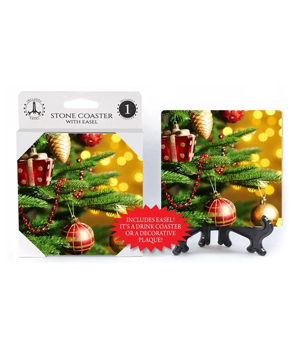 Ornaments hanging on tree close up-1 pack stone coaster