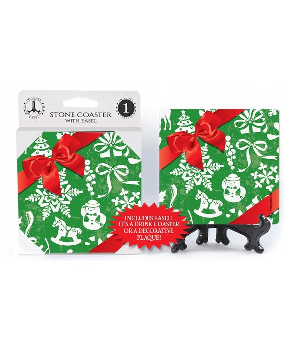 Christmas wrapping paper-1 pack stone coaster