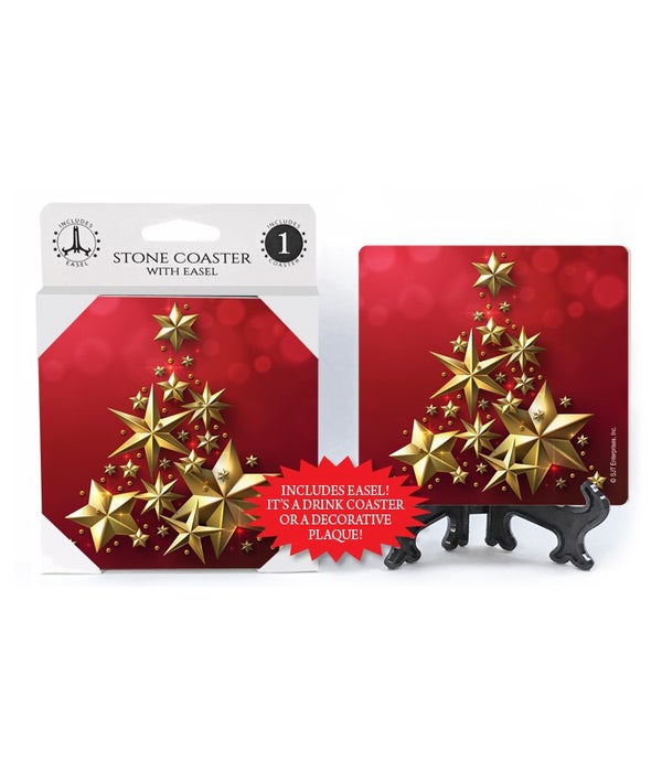 Gold stars in shape of Christmas tree-1 pack stone coaster