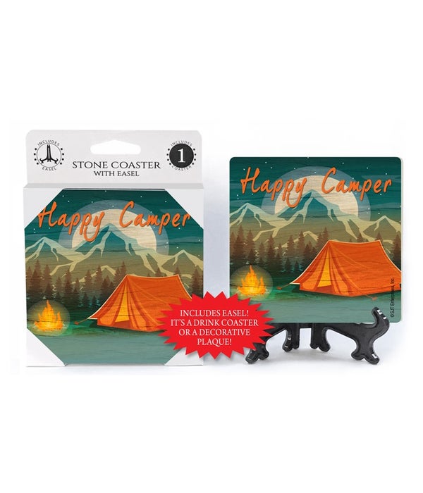 Happy Camper - Tent and campfire- mounta