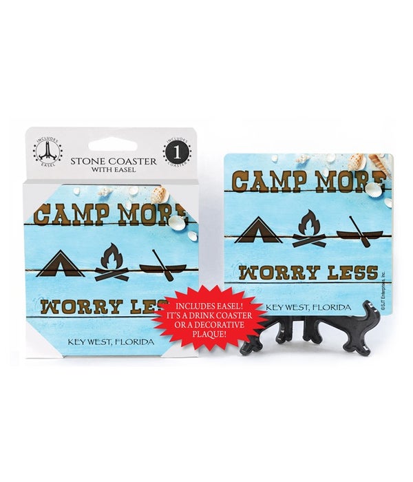 Camp More Worry Less 1 pack stone coaster