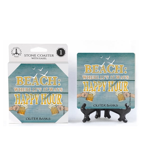 Beach:where it's always happy hour -1 Pack Stone Coaster