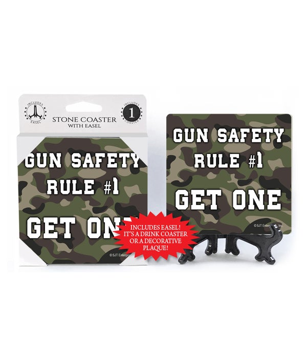 Gun safety rule #1  -1 pack stone coaster with Easel