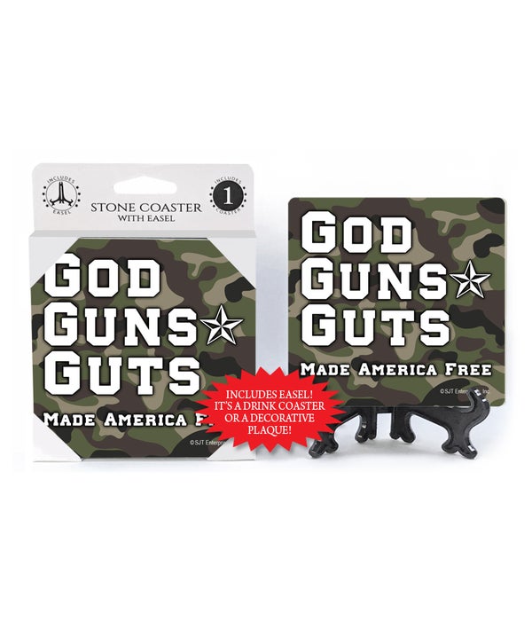 God Guns Guts  -1 pack stone coaster with Easel