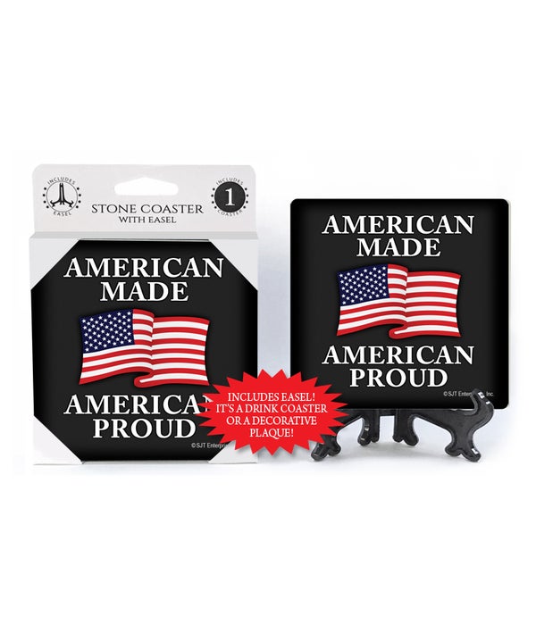 American made American proud  -1 pack stone coaster with Easel