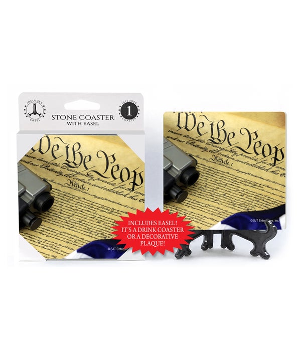 US Constitution, gun and flag image -1 pack stone coaster with Easel