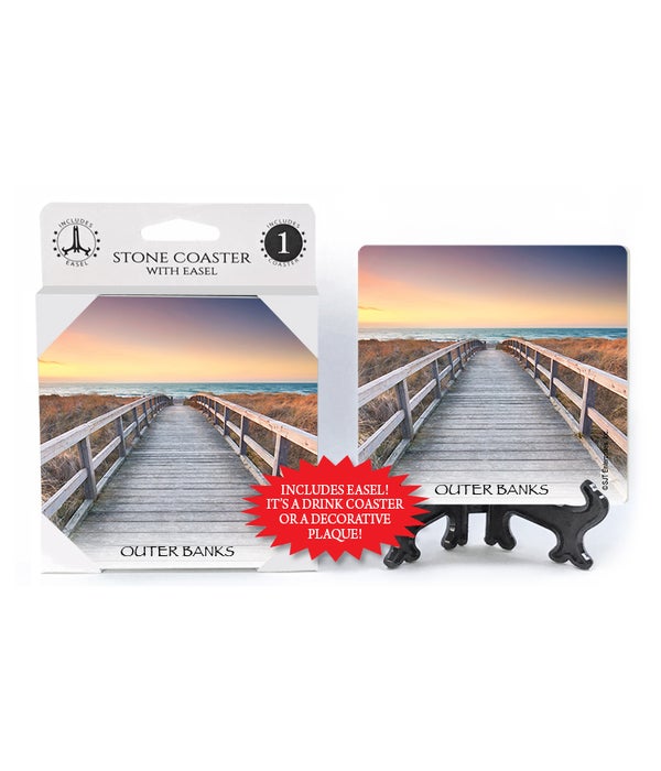 boardwalk with wooden rails on the beach  Coasters 1 pack