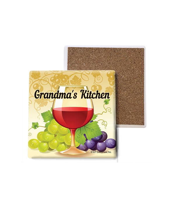 Grandmaâ€™s Kitchen (wine glass and grapes) Coasters Bulk