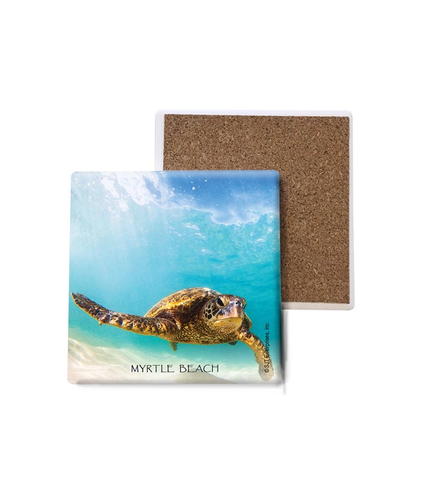 sea turtle swimming to the left, still water-Stone Coasters