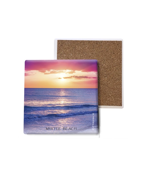 sunset over ocean (purple water with yellow and pink sky)  Coasters Bulk