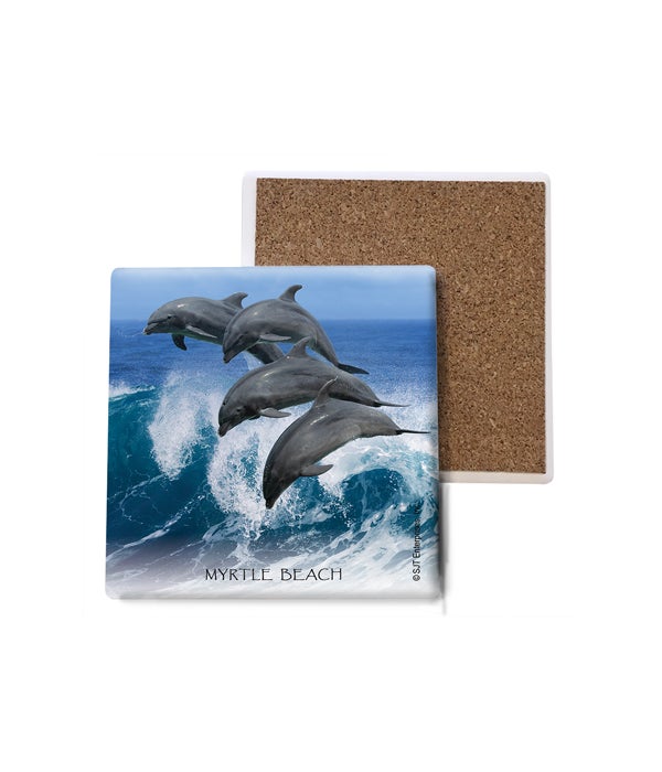 dolphins jumping with a wave-Stone Coasters