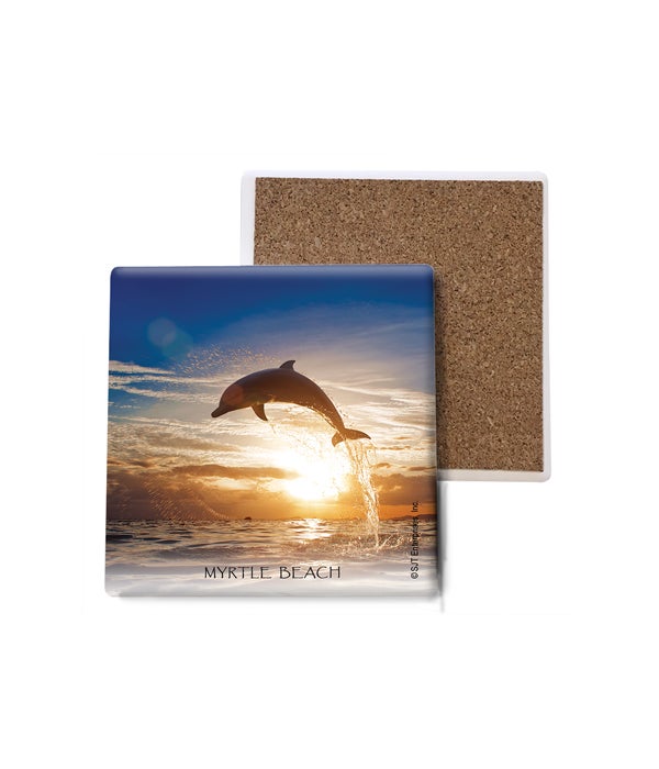 dolphin jumping to the left high out of the water-Stone Coasters