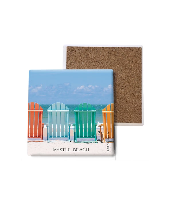 adirondack chairs  in a line on the beach-Stone Coasters