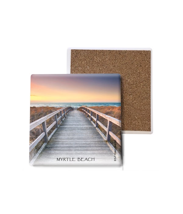 boardwalk with wooden rails on the beach-Stone Coasters