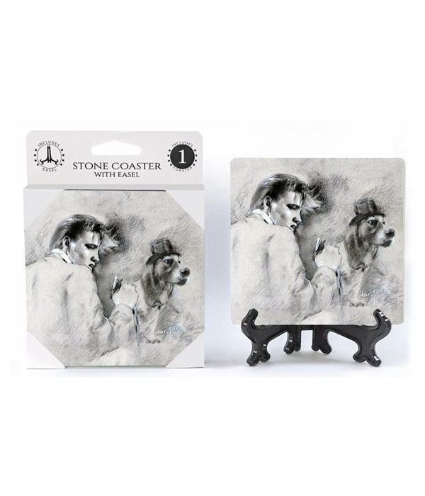 Elvis singing with a hound dog-1 pack stone coaster