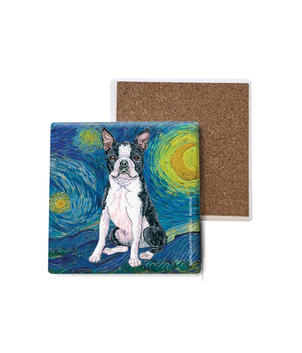 Van Gogh's Starry Night style - Boston Terrier Coasters Bulk