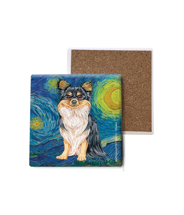 Van Gogh's Starry Night style - Chihuahua (Long haired, black and tan) Coasters Bulk