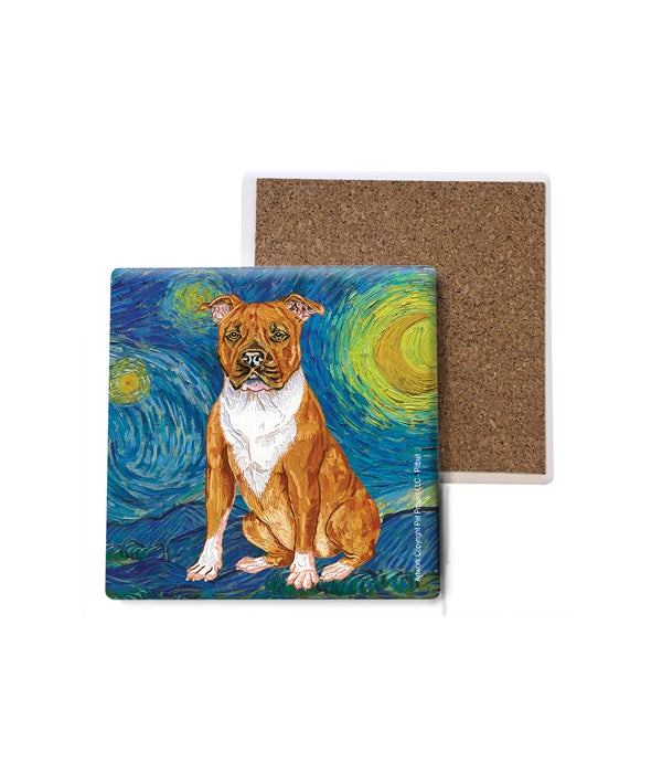 Van Gogh's Starry Night style - Pitbull (Brown color) Coasters Bulk