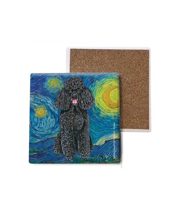 Van Gogh's Starry Night style - Poodle (Black) Coasters Bulk