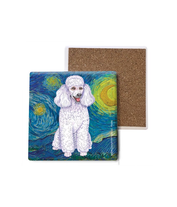 Van Gogh's Starry Night style - Poodle (White) Coasters Bulk
