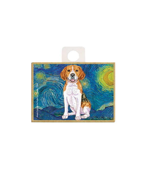 Van Gogh's Starry Night style - Beagle 2.5 x 3.5 wooden magnet