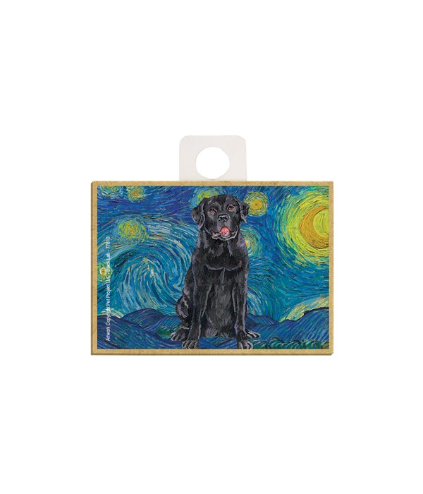Van Gogh's Starry Night style - Black Lab 2.5 x 3.5 wooden magnet