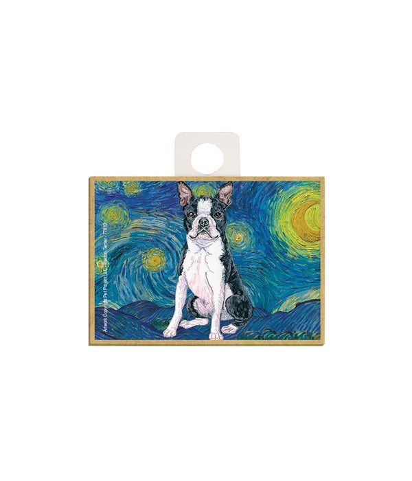 Van Gogh's Starry Night style - Boston Terrier 2.5 x 3.5 wooden magnet